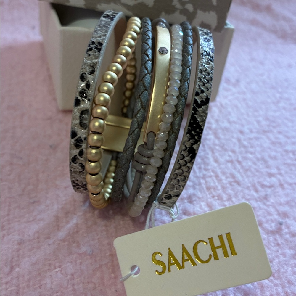 NWT SAACHI Gold, Brown, and Sparkly Magnetic Clasp Bracelet
